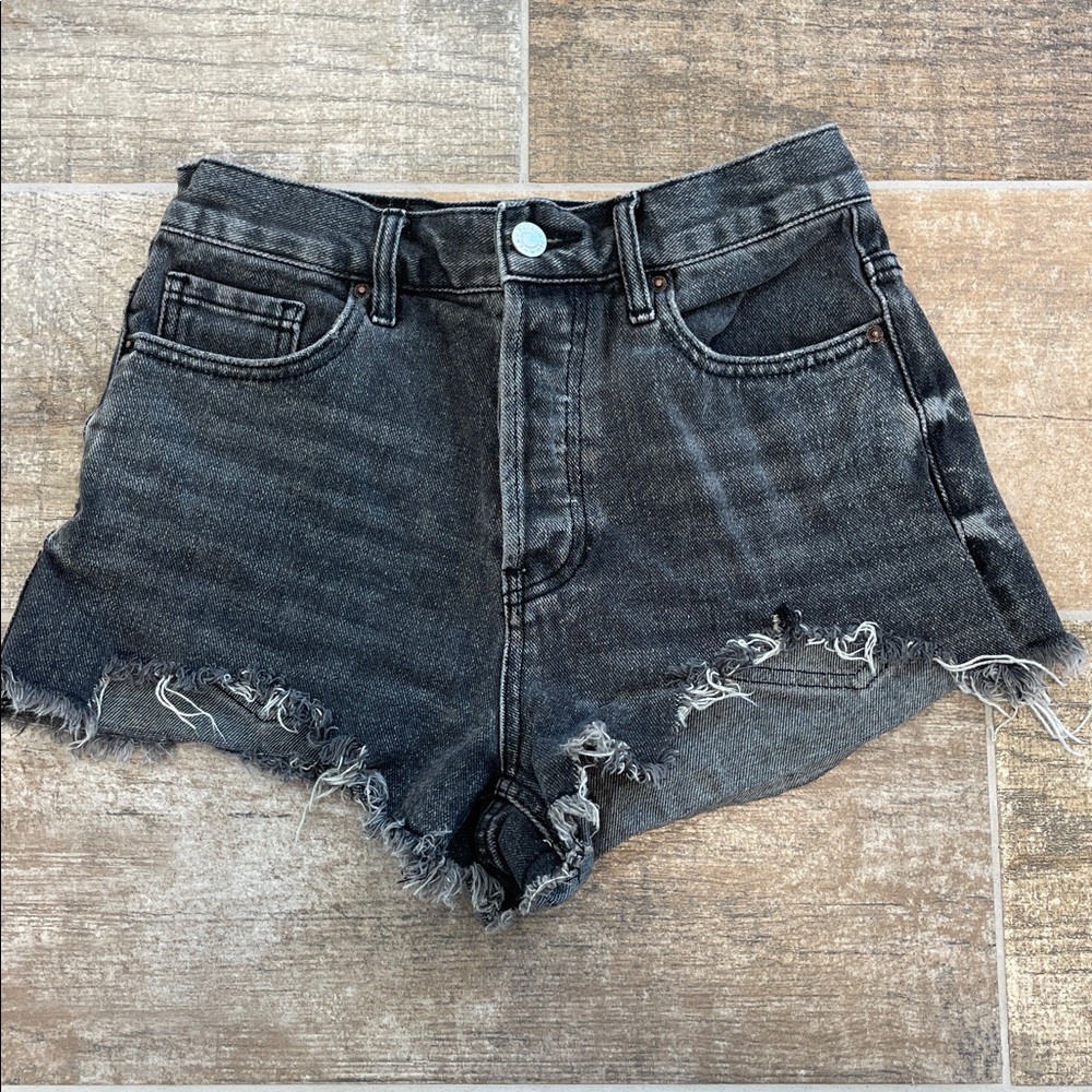 PacSun Vintage High Rise Denim Jeans Shots Cut Off Frayed Hem Button Fly Size 25